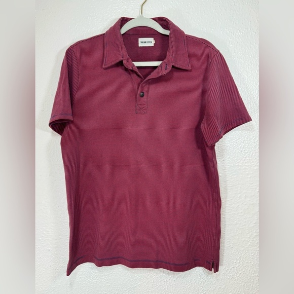 Taylor Stitch Men’s 40 (Medium) Polo Collared Shirt Red Blue Stripe Short Sleeve - Picture 1 of 14
